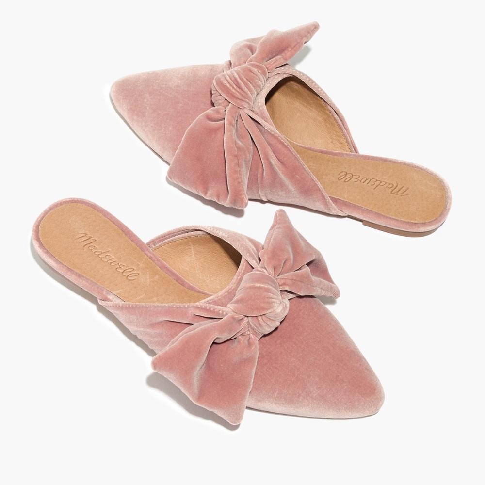 Madewell Remi Velvet Blush Pointed Toe W/Bow Slip-On Mule Shoes Size 11
